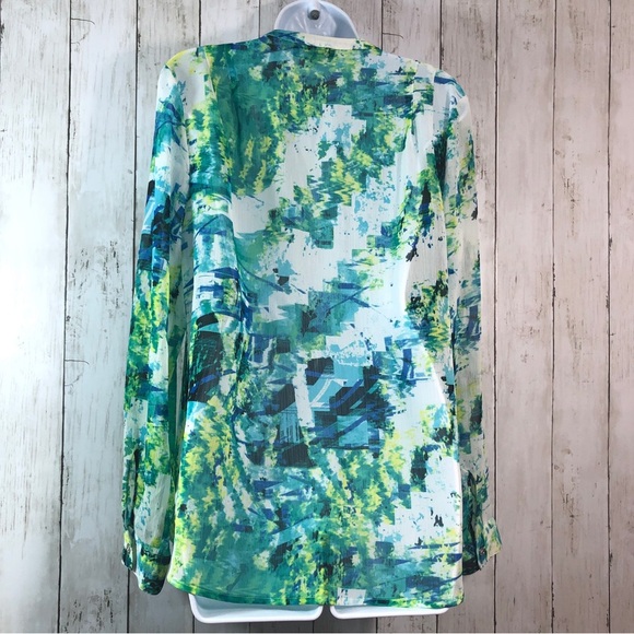 Karl Lagerfeld Sheer Roll Tab Sleeve High/Low Blouse Medium - Picture 2 of 6